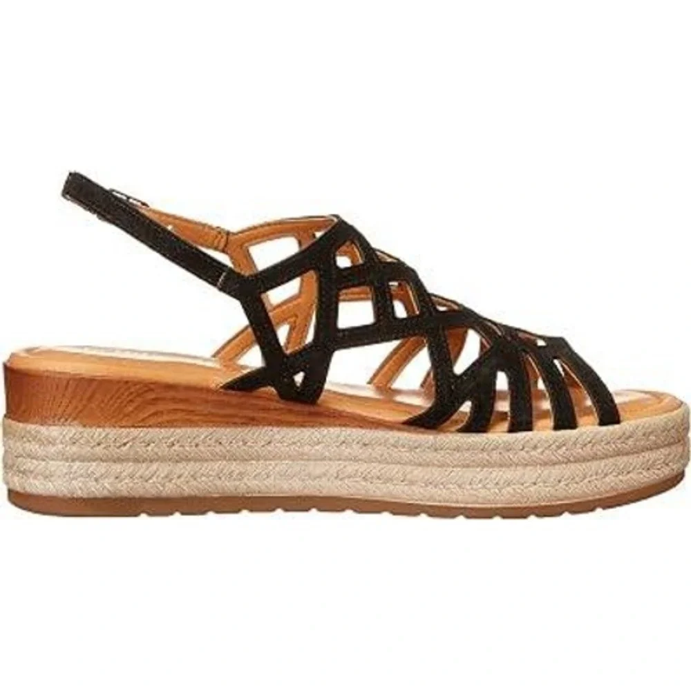 Bella Vita Italy Womens Black Suede Cage Wedge Espadrille Sandals Size 8.5 NEW
